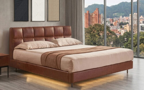 Cama en Cuero con Luz Led