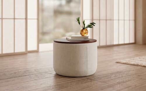 puff con tapa en madera